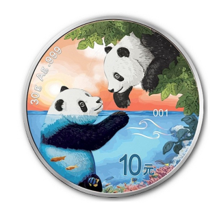 PANDA ČTYŘI ŽIVLY VODA coin China (Chinese) Panda Four Elements Water - 30g stříbrná mince