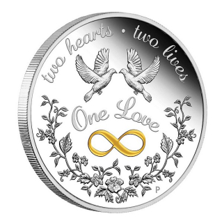 DÁREK Z LÁSKY NEKONEČNÁ LÁSKA coin One Love Two hearts and Two Lives - 1 oz stříbrná mince