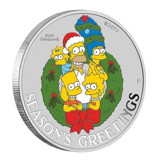 THE SIMPSONS SIMPSONOVA RODINKA PŘEJE VESELÉ VÁNOCE coin The Simpson Family Season's Greetings Coloured -1 oz stříbrná mince