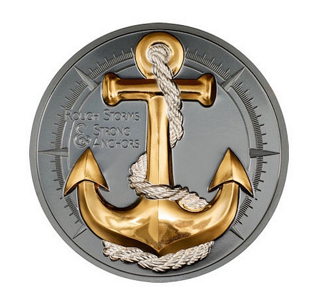 CESTA KOTVA DRSNÉ BOUŘE coin The Journey Anchor Rough Storms gilded – 2 oz stříbrná mince pozlacená