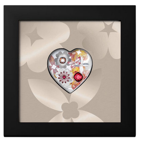 DÁREK Z LÁSKY BRILANTNÍ LÁSKA ve tvaru srdíčka Brilliant Love Blossom – 1 oz stříbrná mince