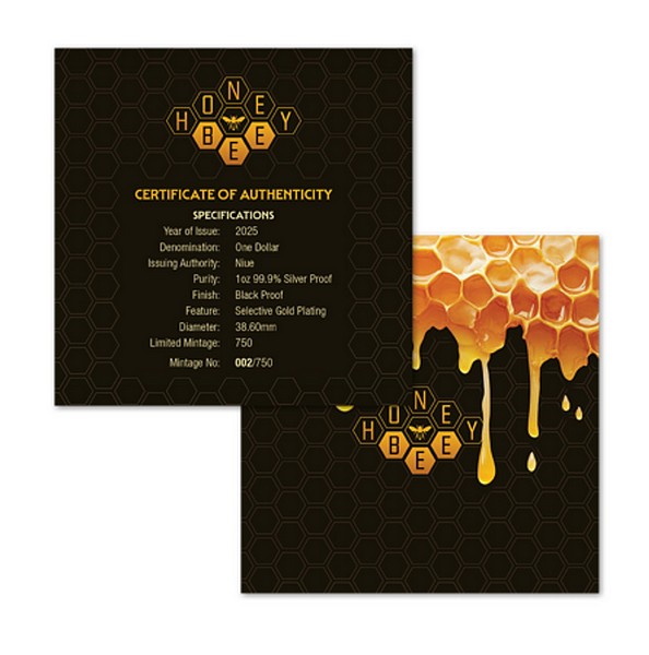 VČELA MEDONOSNÁ coin Honey Bee Black Proof Gilded – 1 oz stříbrná mince