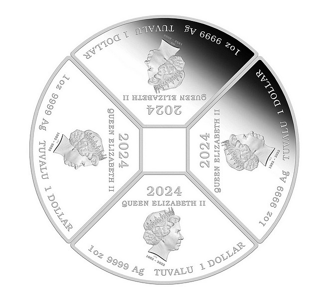 ROK DRAKA 2024 KVADRANT coin Year of the Dragon Quadrant – sada 4 stříbrných mincí (4×1 oz)