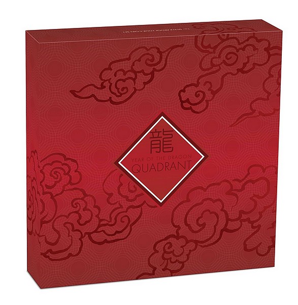 ROK DRAKA 2024 KVADRANT coin Year of the Dragon Quadrant – sada 4 stříbrných mincí (4×1 oz)