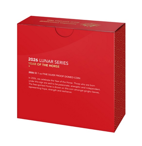 ROK KONĚ 2026 coin Year of the Horse RAM – 1 oz stříbrná mince Kupolová ražba